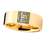 8mm-Pipe-Cut-Gold-Tungsten-Floral-Initial-Letter-L,-Monogram-Ring