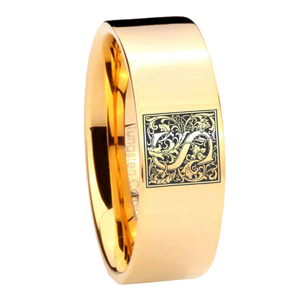 8mm-Pipe-Cut-Gold-Tungsten-Floral-Initial-Letter-S,-Monogram-Ring
