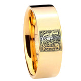 8mm-Pipe-Cut-Gold-Tungsten-Floral-Initial-Letter-U,-Monogram-Ring