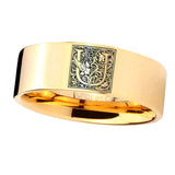 8mm-Pipe-Cut-Gold-Tungsten-Floral-Initial-Letter-U,-Monogram-Ring
