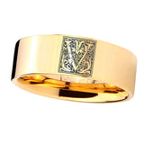 8mm-Pipe-Cut-Gold-Tungsten-Floral-Initial-Letter-V,-Monogram-Ring