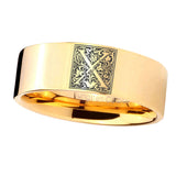 8mm-Pipe-Cut-Gold-Tungsten-Floral-Initial-Letter-X,-Monogram-Ring