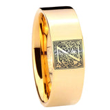 8mm-Pipe-Cut-Gold-Tungsten-Floral-Initial-Letter-Z,-Monogram-Ring