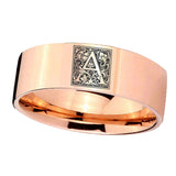 8mm-Pipe-Cut-Rose-Gold-Tungsten-Floral-Initial-Letter-A,-Monogram-Wedding-Ring