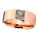 8mm-Pipe-Cut-Rose-Gold-Tungsten-Floral-Initial-Letter-C,-Monogram-Wedding-Ring