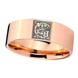 8mm-Pipe-Cut-Rose-Gold-Tungsten-Floral-Initial-Letter-G,-Monogram-Wedding-Ring