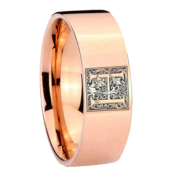 8mm-Pipe-Cut-Rose-Gold-Tungsten-Floral-Initial-Letter-H,-Monogram-Wedding-Ring