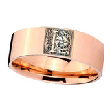 8mm-Pipe-Cut-Rose-Gold-Tungsten-Floral-Initial-Letter-L,-Monogram-Wedding-Ring