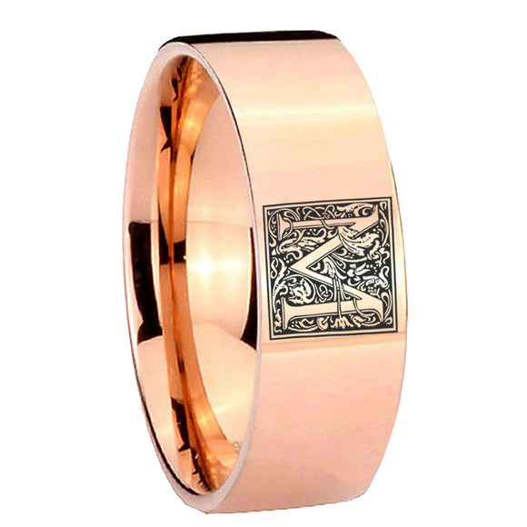 8mm-Pipe-Cut-Rose-Gold-Tungsten-Floral-Initial-Letter-M,-Monogram-Wedding-Ring