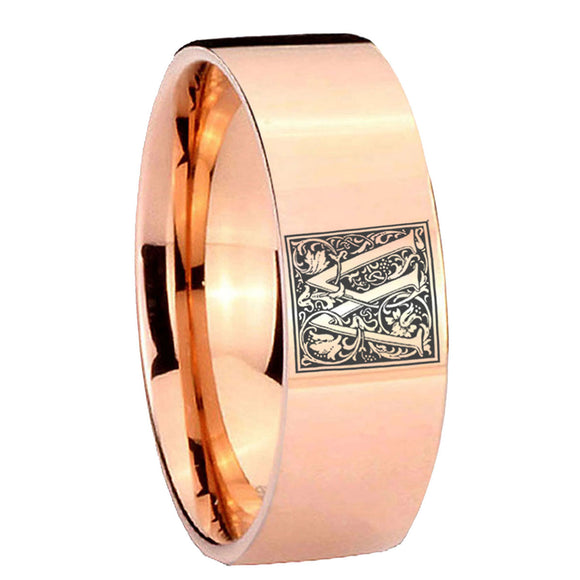 8mm-Pipe-Cut-Rose-Gold-Tungsten-Floral-Initial-Letter-W,-Monogram-Wedding-Ring