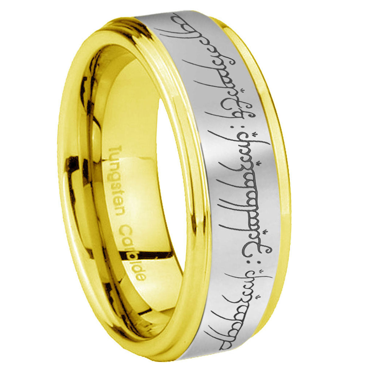 8mm Lord Of The Ring Step Edge Silver Gold Tungsten Ring