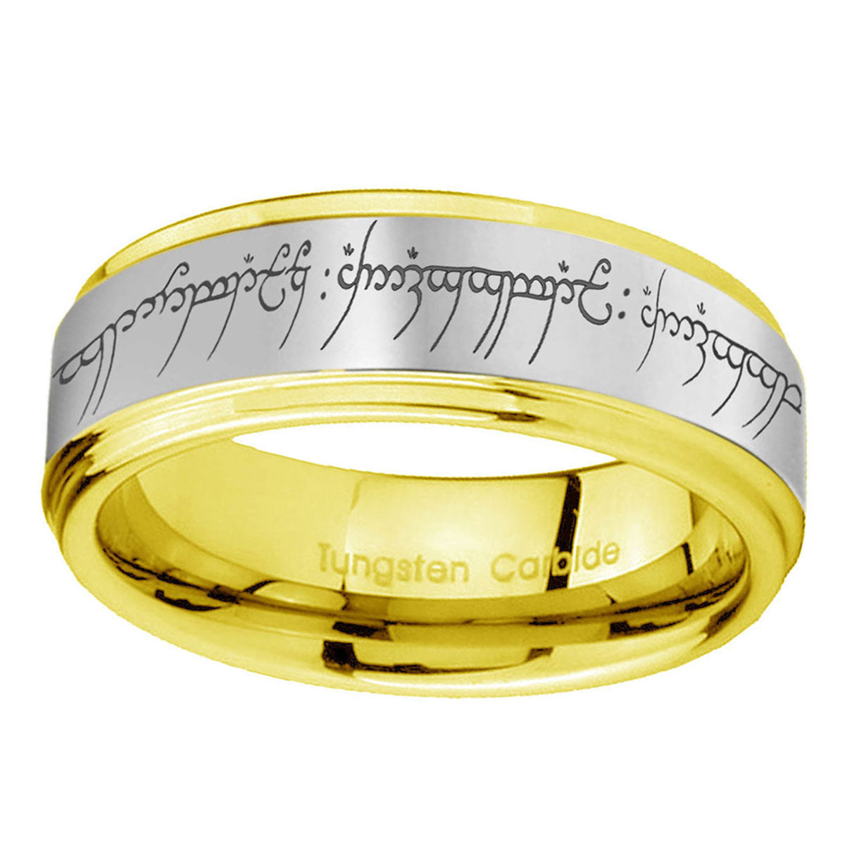 6mm Lord Of The Ring Step Edge Silver Gold Tungsten Ring