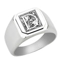 Stainless-Steel-Signet-Men-Ring,-Floral-Initial-Letter-D,-Monogram-Wedding-Bands