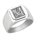 Stainless-Steel-Signet-Men-Ring,-Floral-Initial-Letter-M,-Monogram-Wedding-Bands