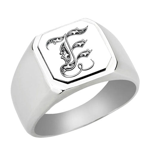 Stainless-Steel-Signet-Rings,-Royal-Font-Initial-E,-Monogram-Mens-Wedding-Band