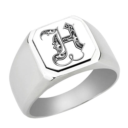 Stainless-Steel-Signet-Rings,-Royal-Font-Initial-H,-Monogram-Mens-Wedding-Band
