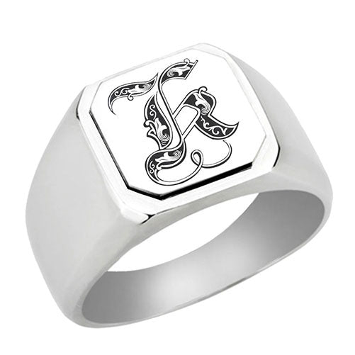 Stainless-Steel-Signet-Rings,-Royal-Font-Initial-K,-Monogram-Mens-Wedding-Band