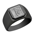Stainless-Steel-Signet-Men-Ring,-Floral-Initial-Letter-F,-Monogram-Wedding-Bands