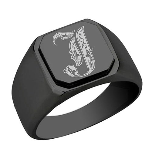Stainless-Steel-Signet-Rings,-Royal-Font-Initial-J,-Monogram-Mens-Wedding-Band