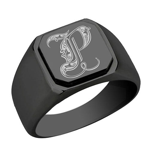 Stainless-Steel-Signet-Rings,-Royal-Font-Initial-P,-Monogram-Mens-Wedding-Band
