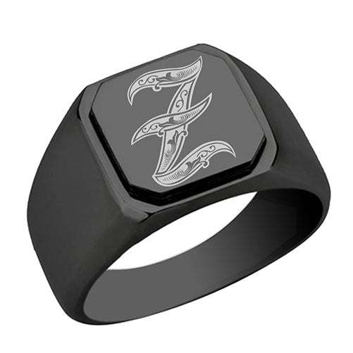 Stainless-Steel-Signet-Rings,-Royal-Font-Initial-Z,-Monogram-Mens-Wedding-Band