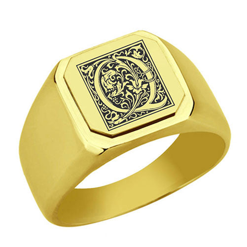 Stainless-Steel-Signet-Men-Ring,-Floral-Initial-Letter-Q,-Monogram-Wedding-Bands