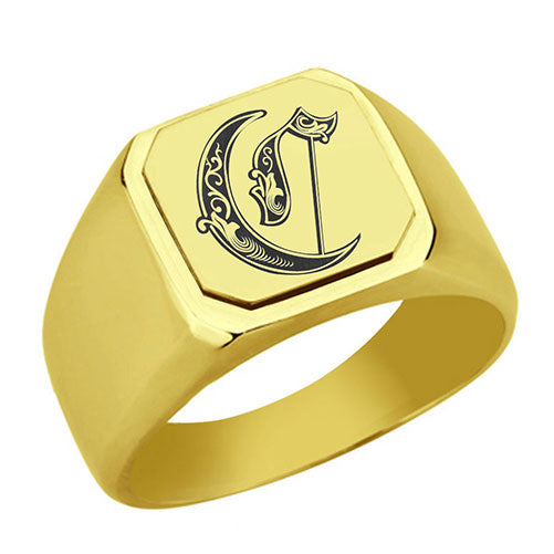 Stainless-Steel-Signet-Rings,-Royal-Font-Initial-C,-Monogram-Mens-Wedding-Band