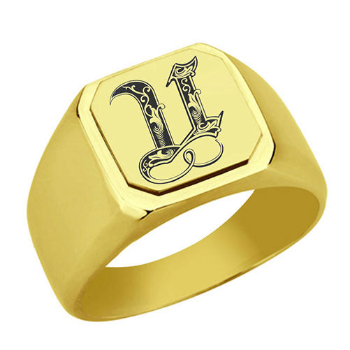 Stainless-Steel-Signet-Rings,-Royal-Font-Initial-U,-Monogram-Mens-Wedding-Band