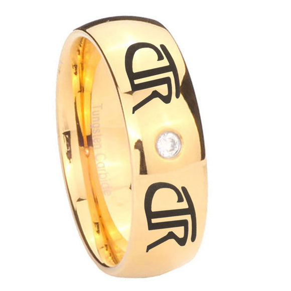 8mm CTR Dome Gold Tungsten Carbide CZ Mens Promise Ring