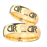 Bride and Groom CTR Dome Gold Tungsten Carbide CZ Mens Ring Engraved Set
