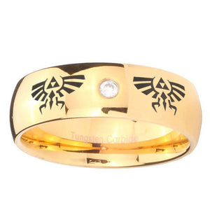 8mm Zelda Dome Gold Tungsten Carbide CZ Personalized Ring