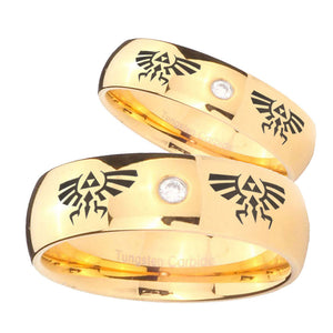 Bride and Groom Zelda Dome Gold Tungsten Carbide CZ Men's Promise Rings Set