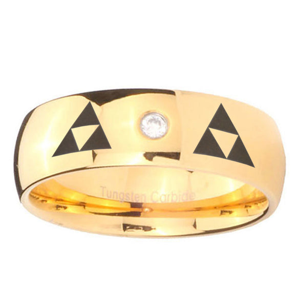 8mm Triangle Zelda Dome Gold Tungsten Carbide CZ Custom Mens Ring