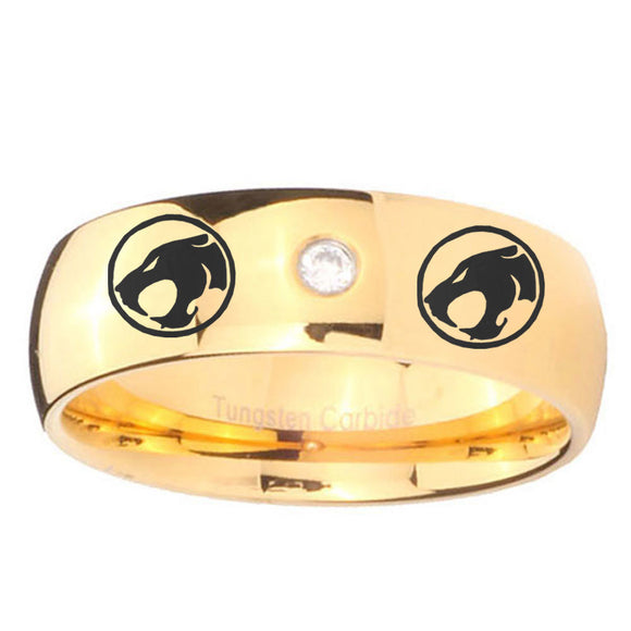 8mm Thundercats Dome Gold Tungsten Carbide CZ Mens Bands Ring