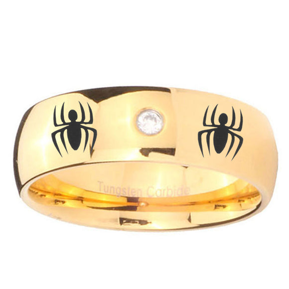 8mm Spiderman Dome Gold Tungsten Carbide CZ Men's Bands Ring