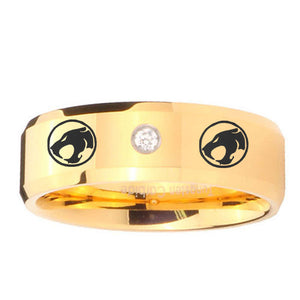 8mm Thundercats Beveled Edges Gold Tungsten Carbide CZ Mens Anniversary Ring