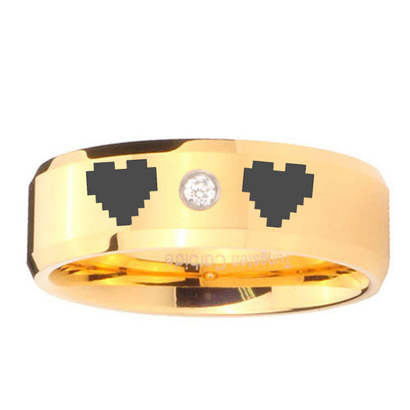 8mm Zelda Heart Beveled Edges Gold Tungsten Carbide CZ Wedding Engraving Ring