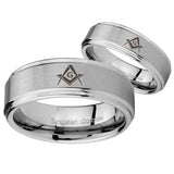 His Hers Freemason Masonic Step Edges Brushed Tungsten Custom Ring for Men Set