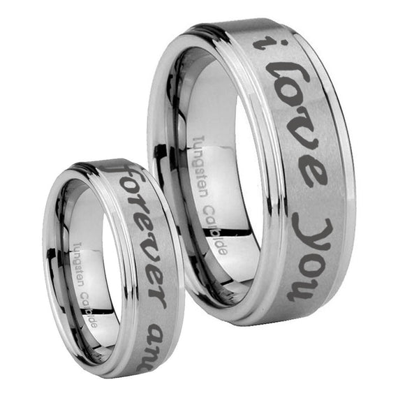 10mm I Love You Forever and ever Step Edges Brushed Tungsten Wedding Band Mens