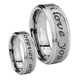 8mm I Love You Forever and ever Step Edges Brushed Tungsten Mens Engagement Band