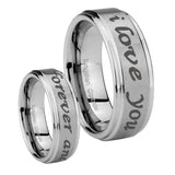 His Hers I Love You Forever and ever Step Edges Brushed Tungsten Promise Ring Set