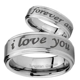 His Hers I Love You Forever and ever Step Edges Brushed Tungsten Promise Ring Set
