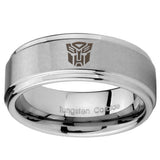 8mm Transformers Autobot Step Edges Brushed Tungsten Carbide Engraved Ring