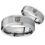 His Hers Transformers Autobot Step Edges Brushed Tungsten Men's Ring Set