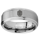 10mm Chief Master Sergeant Vector Step Edges Brushed Tungsten Rings for Men