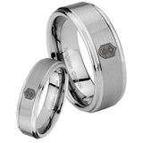 His Hers Chief Master Sergeant Vector Step Edges Brushed Tungsten Ring Set