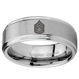 8mm Army Sergeant Major Step Edges Brushed Tungsten Carbide Mens Bands Ring