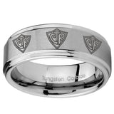 8mm Multiple CTR Step Edges Brushed Tungsten Carbide Mens Engagement Ring