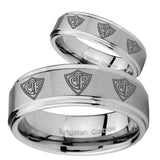 His and Hers Multiple CTR Step Edges Brushed Tungsten Wedding Band Mens Set