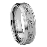 10mm Multiple Skull Step Edges Brushed Tungsten Carbide Men's Engagement Ring